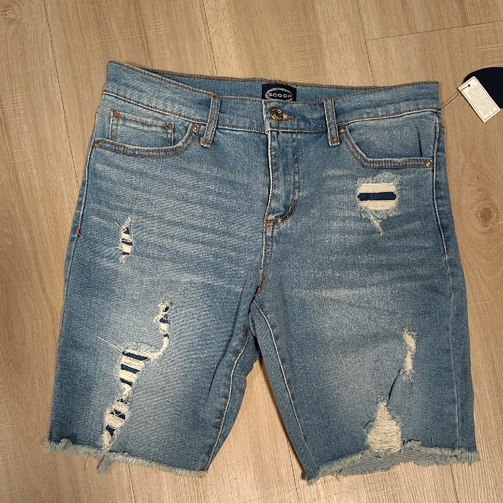 Energie Distressed Light Blue Denim Jean Shorts